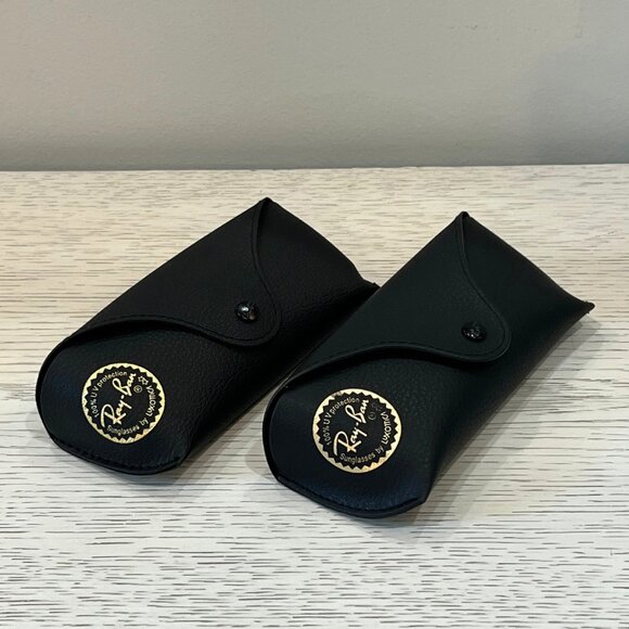 LOT of 2 RAY BAN BLACK SOFT LEATHER SUNGLASSES GLASSES STORAGE SNAP CLOSURE CASE - Picture 1 of 5